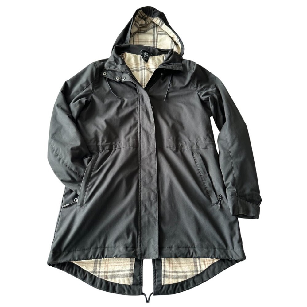 Women's Spring/Fall Parka - Black with plaid flannel lining